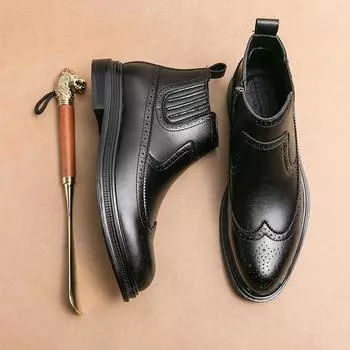Модные мужские ботинки в британском стиле с острым носком, модные туфли с высоким верхом, свадебные туфли жениха, мужские повседневные короткие ботинки коричневого цвета, универсальные 37 чёрный
