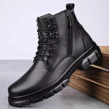 Модные мужские ботинки, зимние уличные мотоциклетные ботинки в стиле ретро, кожаные мужские высокие повседневные туфли, модные универсальные износостойкие мужские туфли 38 чёрный
