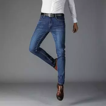Модные мужские брюки, эластичные джинсы на весну и осень, легкие деловые прямые брюки для мужчин 28 синий