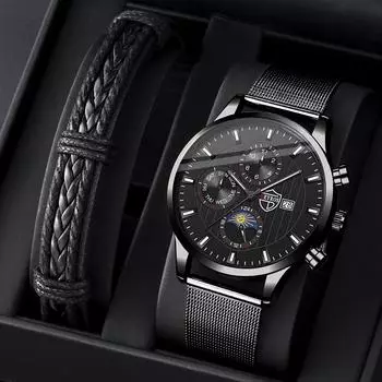 Модные мужские часы из нержавеющей стали, браслет, набор календарей, кварцевые наручные часы, роскошные мужские деловые повседневные часы Relogio Masculino серебряный/белый