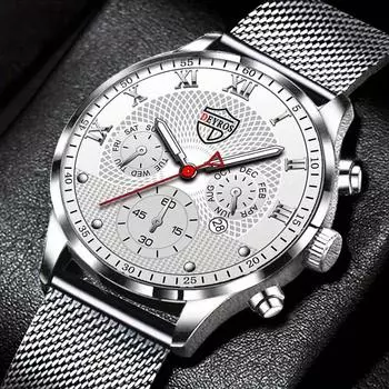 Модные мужские часы из нержавеющей стали, мужские повседневные деловые кварцевые часы с календарем и светящимся циферблатом