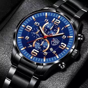 Модные мужские часы из нержавеющей стали, мужские часы с датой, повседневные спортивные часы, роскошные деловые мужские кварцевые наручные часы Relogio Masculino чёрный