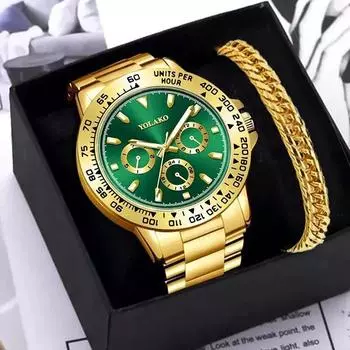 Модные мужские часы из нержавеющей стали, роскошные золотые кварцевые наручные часы с календарем, мужские деловые повседневные часы с браслетом