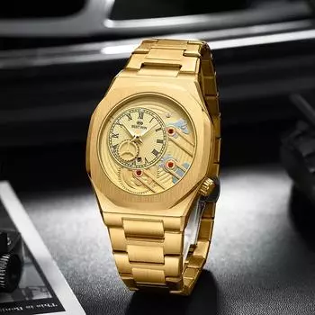 Модные мужские часы из сплава с трехмерным циферблатом и стальным ремешком