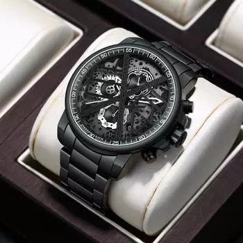 Модные мужские часы Кварцевые часы Хронограф Водонепроницаемые наручные часы Модные мужские часы Повседневные часы Роскошные часы чёрный