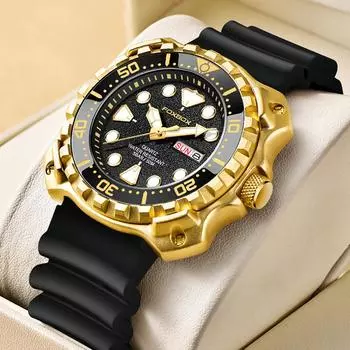 Модные мужские часы, лучший бренд, роскошные спортивные часы с большим циферблатом для мужчин, водонепроницаемые светящиеся часы, кварцевые часы с датой золотой/чёрный