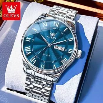 Модные мужские часы Rome Time кварцевые часы для мужчин классические трендовые водонепроницаемые наручные часы с датой и неделей из нержавеющей стали синий