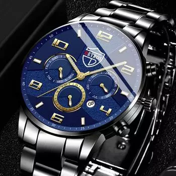 Модные мужские часы, роскошные кварцевые наручные часы из нержавеющей стали, деловые повседневные часы с календарем для мужчин