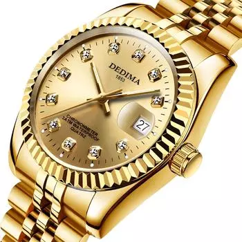 Модные мужские часы с бриллиантовым календарем, деловые роскошные высококачественные кварцевые часы для мужчин, наручные часы из нержавеющей стали