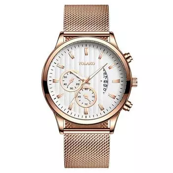 Модные мужские часы с двумя глазами и пятиконтактным календарем, мужские часы с сетчатым ремнем, кварцевые часы, цельные