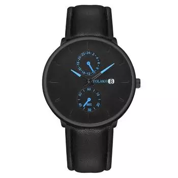 Модные мужские часы с календарем и синими иглами Two Eyes, кварцевые часы с ремешком для мужчин