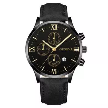 Модные мужские часы с кожаным ремешком и римским узором «Календарь» One Men s Watch