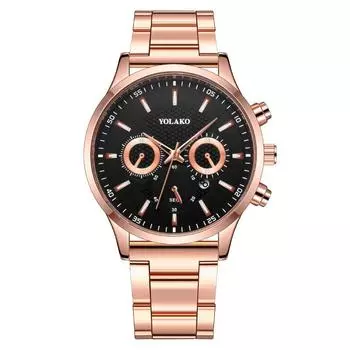 Модные мужские часы с шестиконтактным календарем и стальным ремешком, кварцевые часы для мужчин