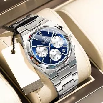 Модные мужские часы с тремя глазами и шестью иглами, кварцевые, водонепроницаемые, с подсветкой стрелок, многофункциональные, деловые часы для мужчин чёрный