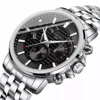 Модные мужские часы Серебряный ремешок из нержавеющей стали Водонепроницаемые повседневные деловые кварцевые наручные часы розового золота