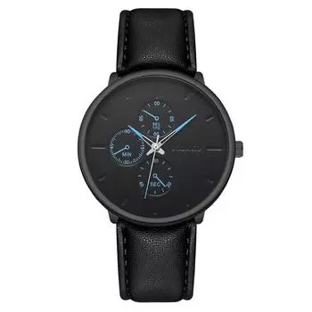 Модные мужские часы Three Eyes Blue Needle с ремешком для часов, кварцевые мужские часы