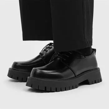 Модные мужские черные повседневные кожаные туфли с толстой подошвой, увеличивающие рост, без застежек, удобные и повседневные 38 чёрный