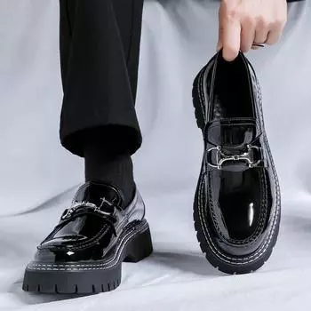 Модные мужские черные туфли на толстой подошве, увеличивающие рост, для улицы, повседневные кроссовки для работы в офисе и вождения 38 чёрный
