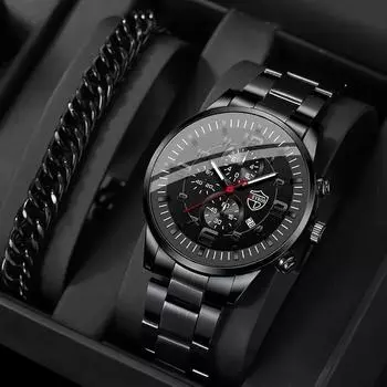 Модные мужские деловые часы, роскошные кварцевые наручные часы из нержавеющей стали, мужской золотой браслет, календарь, дата, светящиеся часы