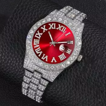 Модные мужские деловые кварцевые часы со стразами и круглой стрелкой, мужские подарки