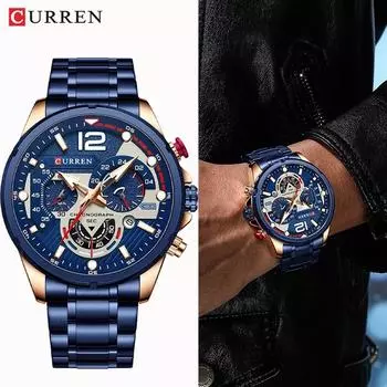 Модные мужские деловые кварцевые часы, светящиеся водонепроницаемые часы из нержавеющей стали, брендовые многофункциональные кварцевые наручные часы для мужчин чёрный/зелёный