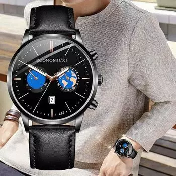 Модные мужские деловые повседневные часы кварцевые наручные часы мужские часы с кожаным ремешком белый/серебряный