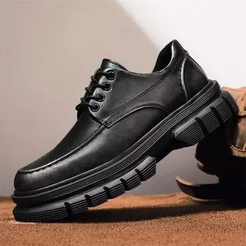 Модные мужские деловые повседневные кожаные туфли на толстой подошве с нескользящей платформой, оксфорды, туфли на шнуровке, формальная обувь для мужчин, кроссовки для ходьбы 39 чёрный