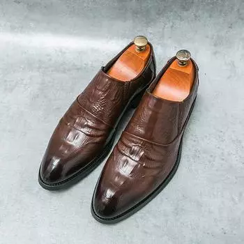 Модные мужские деловые туфли из кожи с крокодиловым узором, офисные туфли-броги в британском стиле, формальные черные туфли для костюма, размер 38-46 38 чёрный