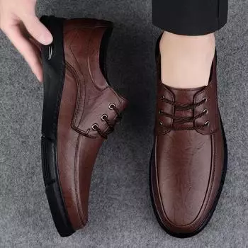 Модные мужские деловые туфли из натуральной кожи, мужские повседневные туфли на шнуровке, мужские свадебные туфли, удобная обувь для вождения на открытом воздухе 38 коричневый