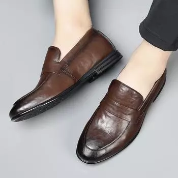 Модные мужские деловые туфли из натуральной кожи, роскошные легкие мокасины, повседневная обувь без застежек, прогулочная обувь, кроссовки для вождения 38 коричневый