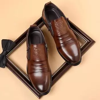 Модные мужские деловые туфли на молнии, брендовые кожаные повседневные туфли для мужчин, офисные коричневые дышащие мокасины, удобная мужская обувь 39 чёрный