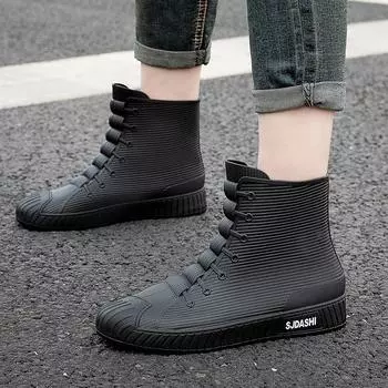 Модные мужские дождевые ботинки резиновые мужские дождевые ботинки без застежек до середины голени водонепроницаемые рабочие ботинки удобные нескользящие рыболовные ботинки Sapatos 36