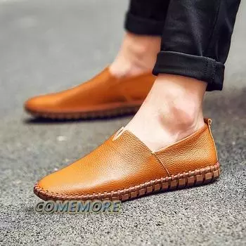 Модные мужские дышащие кожаные туфли 2024 года, новые повседневные туфли на плоской подошве, однотонные, роскошные дизайнерские кроссовки, классические, с круглым носком, большого размера 48 38 коричневый