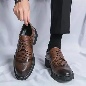 Модные мужские дышащие кожаные туфли из черной мягкой кожи с мягкой подошвой на весну и осень, мужские деловые, формальные, повседневные туфли 38 чёрный