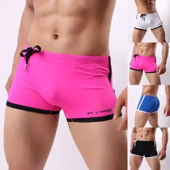 Модные мужские дышащие плавки, брюки, однотонные купальники, пляжные шорты, тонкая одежда L чёрный