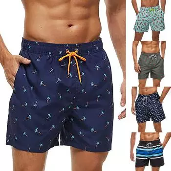 Модные мужские дышащие плавки, брюки с принтом листьев, купальники, пляжные шорты, тонкая одежда L тёмно-синий