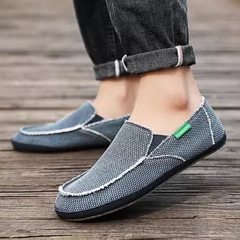 Модные мужские дышащие повседневные парусиновые туфли-слайды, удобные мокасины без застежек, мягкие пенни-лоферы для мужчин, легкие туфли для вождения, лодочные туфли 39-48 39 синий