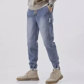 «Модные мужские джинсы-шаровары в японском стиле Xintang — высококачественные повседневные брюки для весны и осени» L (60 kg) серый/синий