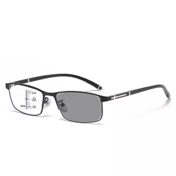 Модные мужские фотохромные мультифокальные очки для чтения с высокой четкостью, очки двойного назначения с защитой от синего света, диоптрии до +4,0 0 чёрный