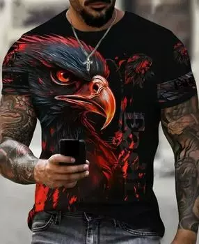 Модные мужские футболки Eagle, свободные повседневные топы с круглым вырезом, короткий рукав, 3D-принт с изображением животных, уличная футболка, большой размер 6XL XS