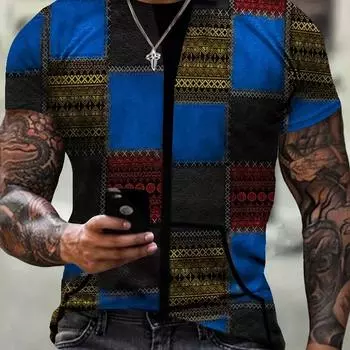 Модные мужские футболки с 3D цифровым принтом в клетку, удобные повседневные футболки, пуловеры с короткими рукавами, мужская летняя верхняя одежда S