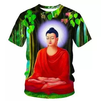 Модные мужские футболки с 3D принтом лица Будды Шакья Муни, религиозные повседневные хип-хоп уличные топы с короткими рукавами XS чёрный