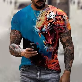 Модные мужские футболки с графикой тигра, рубашки с животным принтом, летняя мужская одежда, пуловер с короткими рукавами, футболки большого размера, топы S