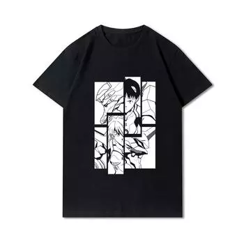 Модные мужские футболки с принтом Evangelion, хлопковые топы с круглым вырезом, летние повседневные черные футболки в стиле аниме S