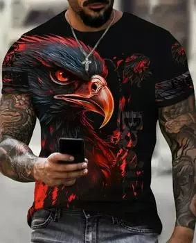 Модные мужские футболки с принтом орла в виде 3D животных, свободные повседневные топы с круглым вырезом, футболка с коротким рукавом для улицы, большой размер 6XL, футболка-пуловер