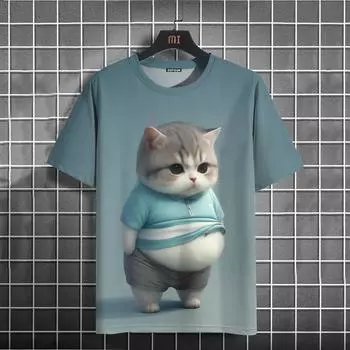 Модные мужские футболки с рисунком животных, 3D-принт с кошками, футболка большого размера с коротким рукавом для мужчин, повседневная футболка с круглым вырезом для мужчин и женщин S