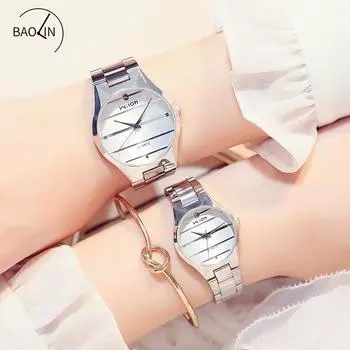 Модные мужские и женские часы, водонепроницаемые кварцевые часы для пары, ремешок из нержавеющей стали, свежие и простые повседневные часы для мужчин