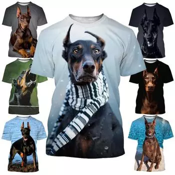 Модные мужские и женские футболки Doberman с 3D-печатью, повседневные, с коротким рукавом S