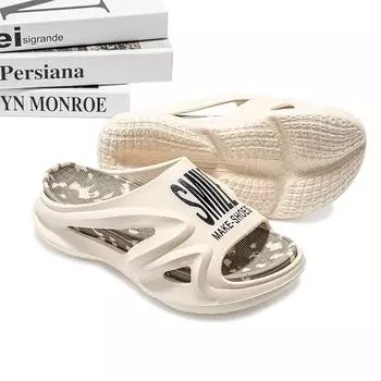 Модные мужские и женские летние пляжные тапочки люксовый бренд модные уличные и домашние шлепанцы из ЭВА мягкие мужские толстые нескользящие шлепанцы с зубчатой подошвой 36-37 чёрный