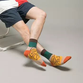 Модные мужские и женские носки средней длины с рисунком из мультфильмов, цветные, осенне-зимние, спортивные, хлопковые носки Model D20-132, 5 pairs, Size 38-44